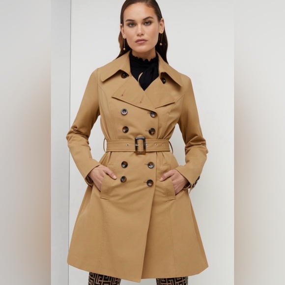 New York & Company Jackets & Blazers - New York & Company Double-Breasted Belted Trench Coat in Tan size Large